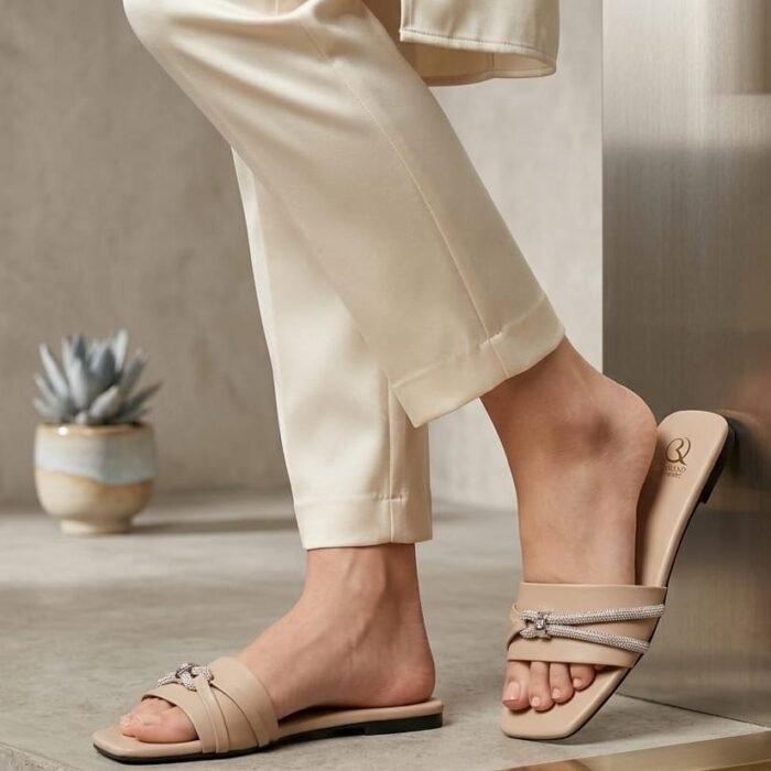 REGALLO Luxe Crystal Flat Slides