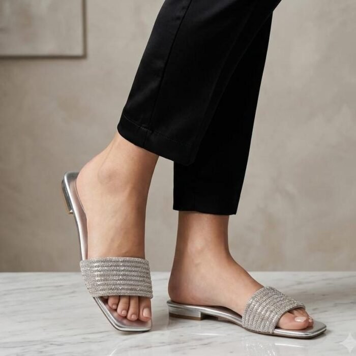 Women's Rhinestone Flat Slide Sandals | REGALLO
