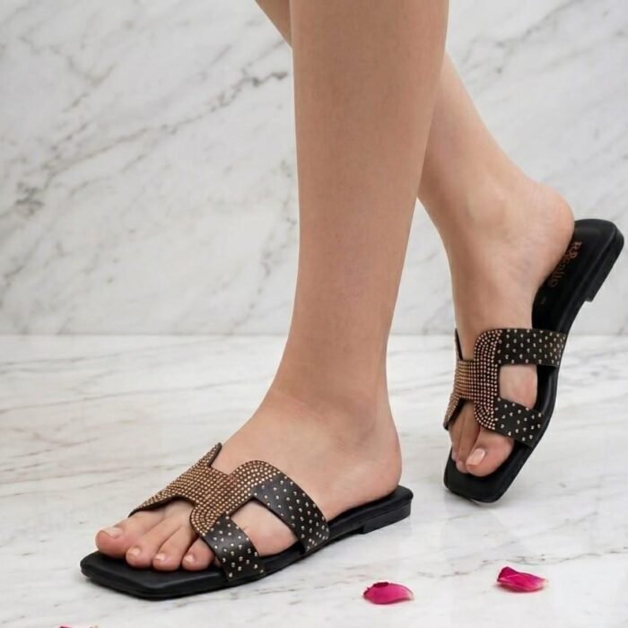 Women's Embroidered Flat Slide Sandals | REGALLO