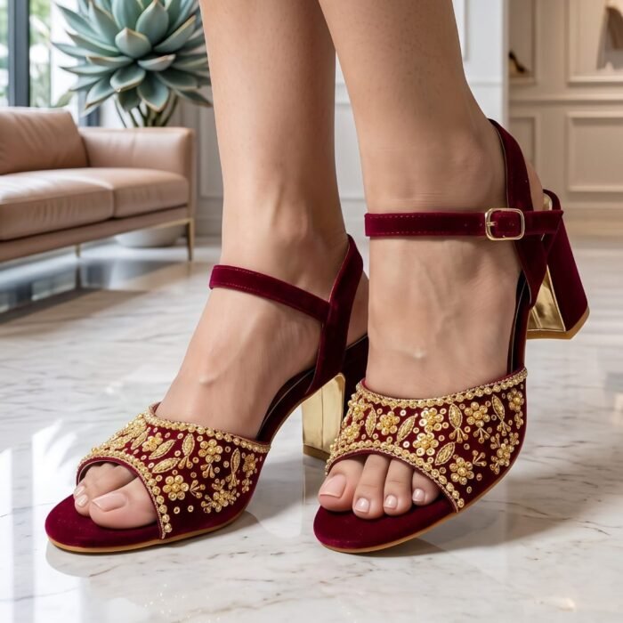 Women's Embroidered Block Heels